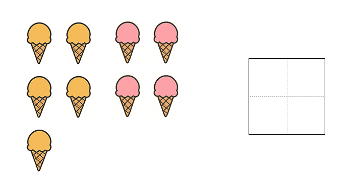 6から10までの数字 - 2 [ 1 ] かずを かぞえて すうじを かきましょう。の図