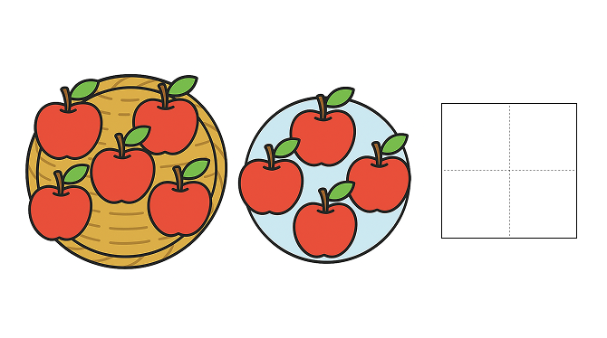 6から10までの数字 - 2 [ 1 ] かずを かぞえて すうじを かきましょう。の図