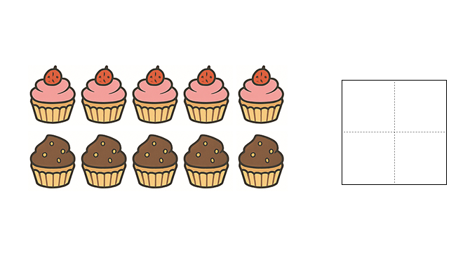 6から10までの数字 - 2 [ 1 ] かずを かぞえて すうじを かきましょう。の図