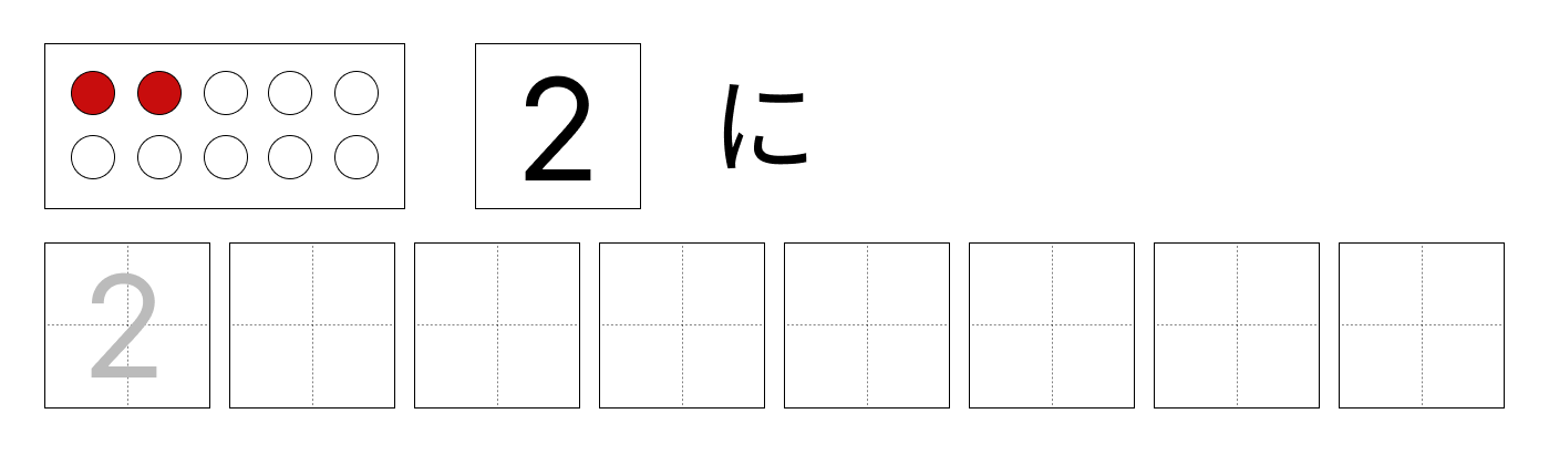 1から5までの数字 - 1 [ 1 ] しかくに かずを かきましょう。の図