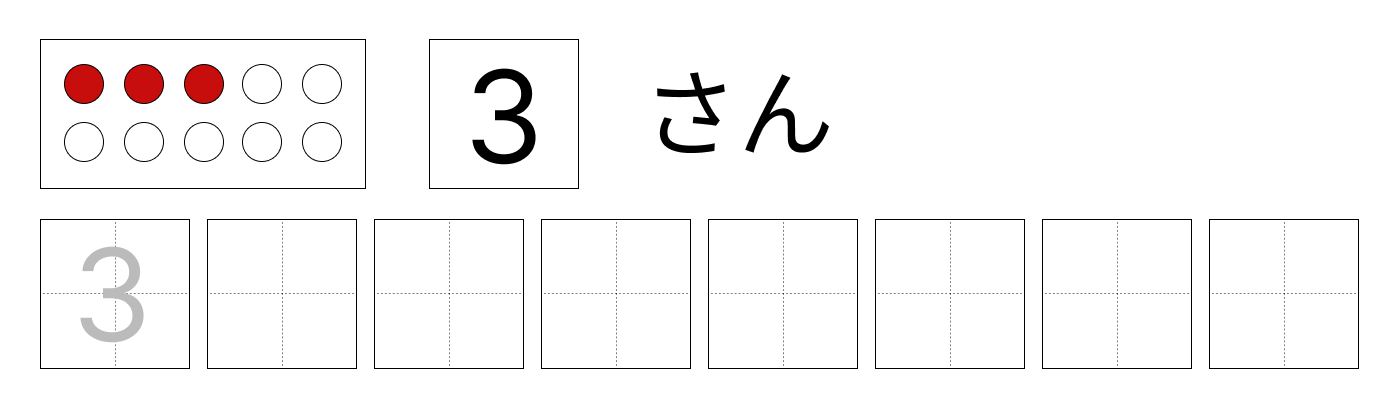 1から5までの数字 - 1 [ 1 ] しかくに かずを かきましょう。の図