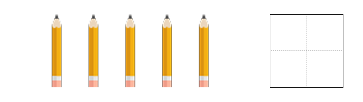 1から5までの数字 - 2 [ 1 ] かずを かぞえて すうじを かきましょう。の図
