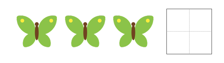 1から5までの数字 - 2 [ 1 ] かずを かぞえて すうじを かきましょう。の図