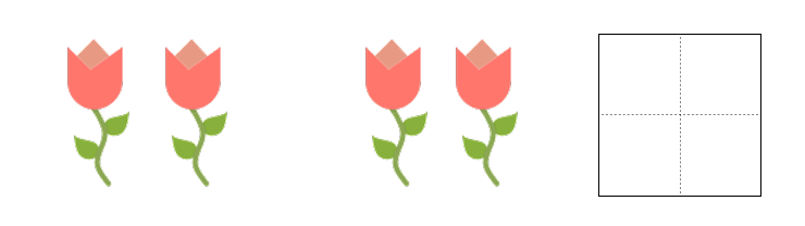 1から5までの数字 - 2 [ 1 ] かずを かぞえて すうじを かきましょう。の図