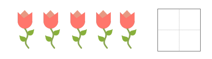 1から5までの数字 - 2 [ 1 ] かずを かぞえて すうじを かきましょう。の図