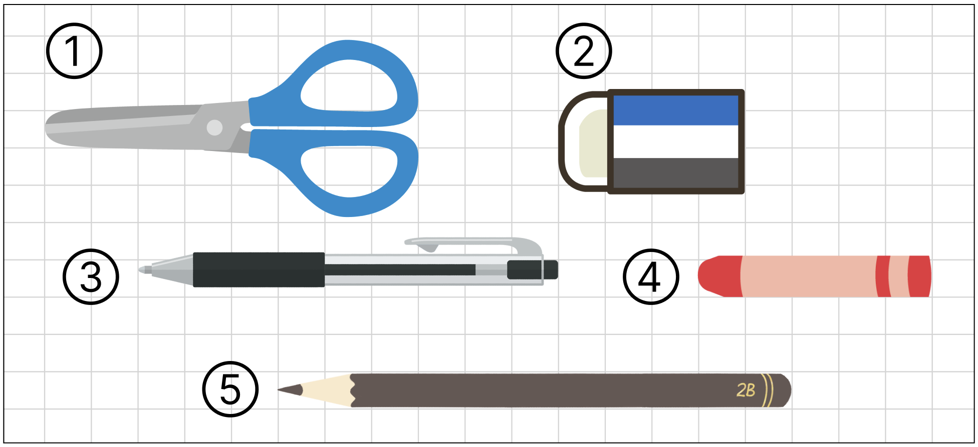 絵を見て長さを比べる - 3 [ 1 ] ながさを しらべましょうの図