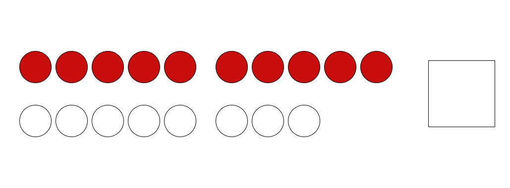 10といくつで考える - 1 [ 1 ] かずを かぞえて しかくに すうじを かきましょう。の図