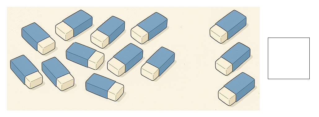 10といくつで考える - 1 [ 1 ] かずを かぞえて しかくに すうじを かきましょう。の図