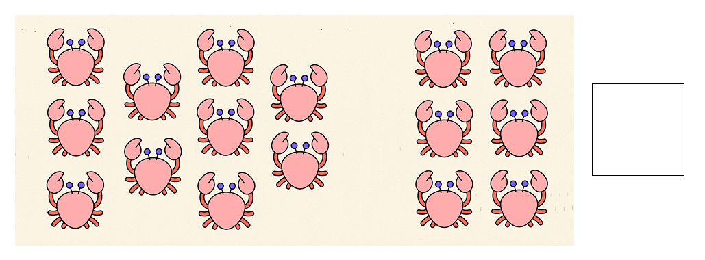 10といくつで考える - 1 [ 1 ] かずを かぞえて しかくに すうじを かきましょう。の図
