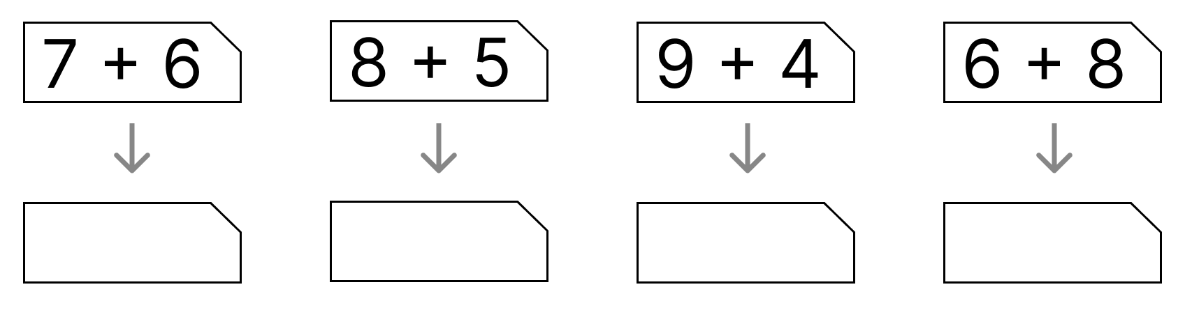 10にして足し算 - 2 [ 1 ] かあどを つかって けいさんを しましょう。の図