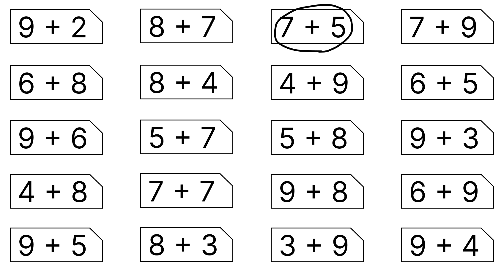 10にして足し算 - 2 [ 1 ] かあどを つかって けいさんを しましょう。の図