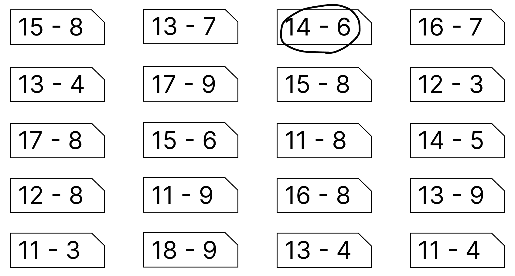 10にして引き算 - 2 [ 1 ] かあどを つかって けいさんを しましょう。の図
