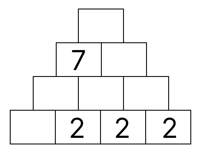 ピラミッドの足し算 [ 1 ] となりどうしの かずを たしましょう。の図