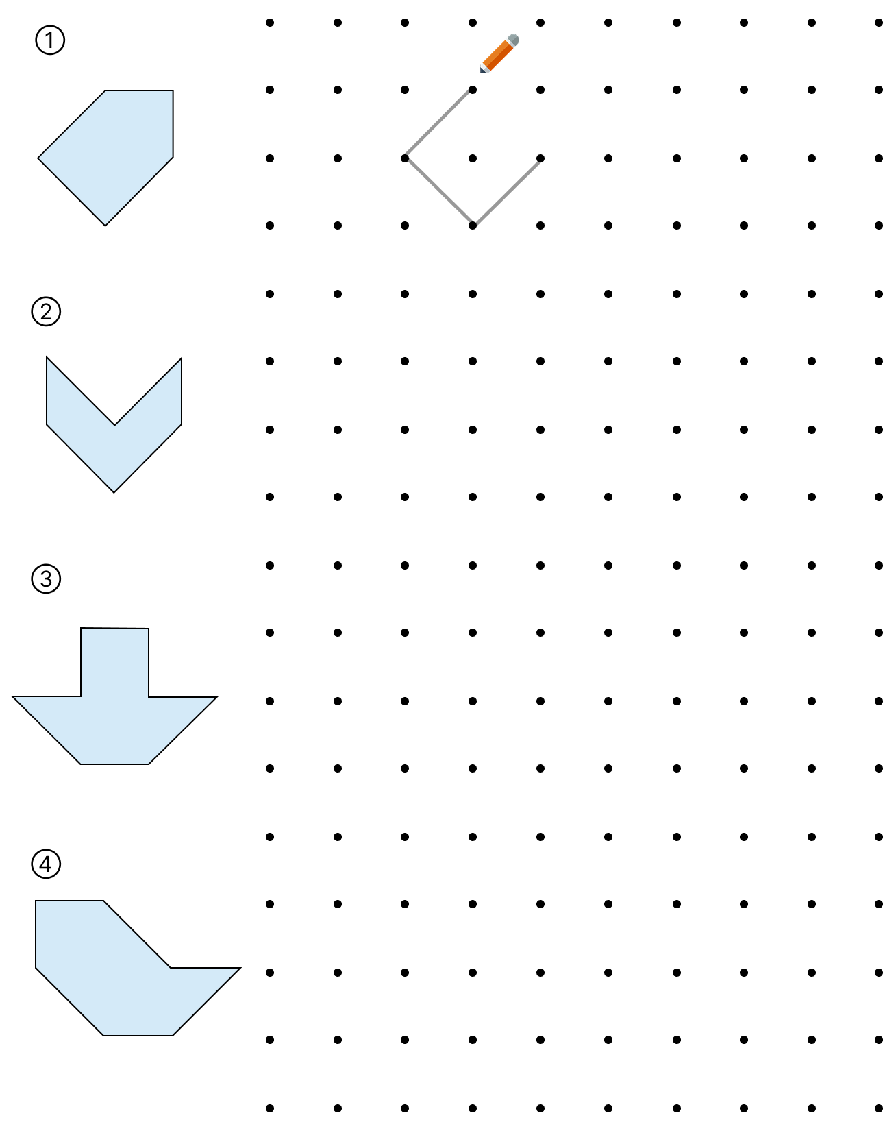 三角形から様々な形を作る - 2 [ 1 ] せんを つないで おなじ かたちを つくりましょう。の図