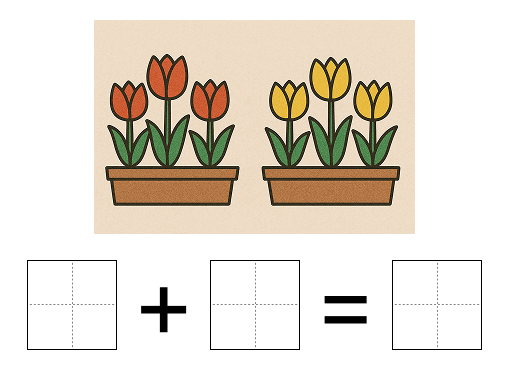0から9の足し算 [ 1 ] えを みて しきを かきましょう。の図