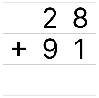 繰り上がり足し算 [ 1 ] ひっ算で たし算を しましょう。の図