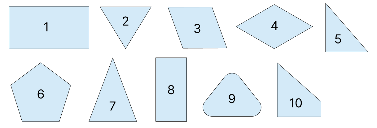 三角形と四角形の特徴 [ 2 ] 下の 形をみて 答えを かきましょうの図