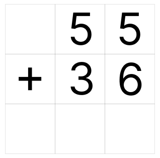 筆算で繰り上がりの足し算 [ 1 ] ひっ算で たし算を しましょう。の図