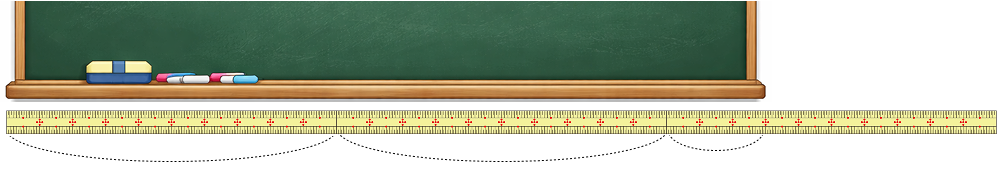 長さを m, cm で測る [ 2 ] こくばんの 長さは 1mの ものさしで 2つ分と 30cm でした。の図