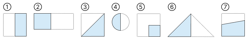 分数であらわす - 1 [ 1 ] 二分の一、四分の一に なっている 図は どれですか。の図