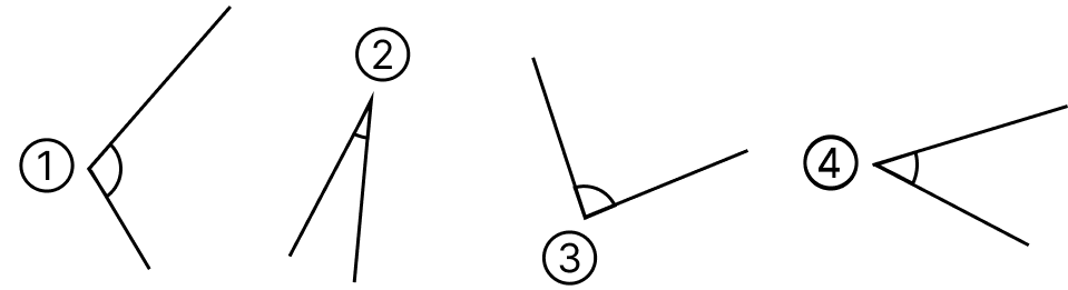 三角形と角 [ 2 ] 下の角を大きいじゅんに書きましょう。の図