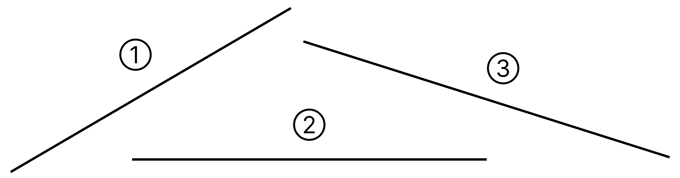 コンパスで円の基本を理解 - 2 [ 2 ] 下の①、②、③の直線の長さを、コンパスを使って調べましょう。の図